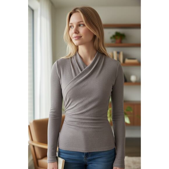 OGL Tops - OGL Top Size M NEW Light Purple Surplice Long Sleeve Top V Neck Stretch